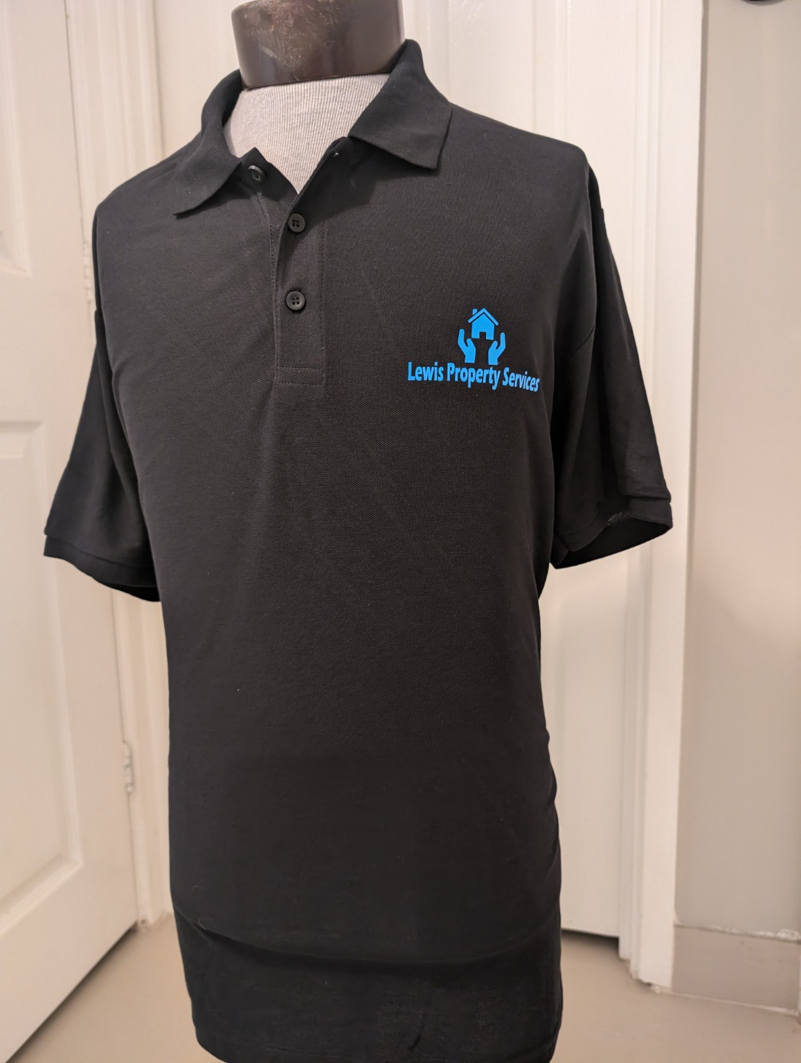 Branded Lewis Property Services polo shirt