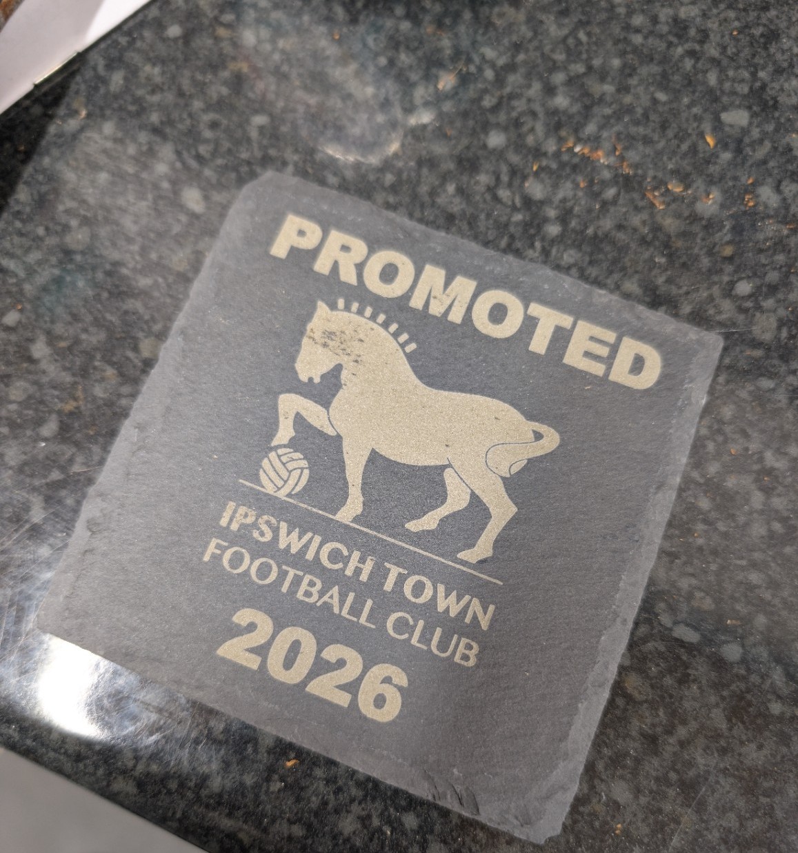 Engraved Ipswich Town promotion plaque